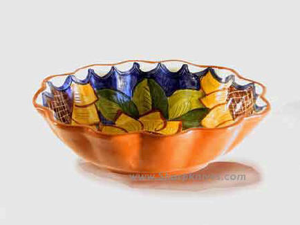 Oval fluted hand painted bowl