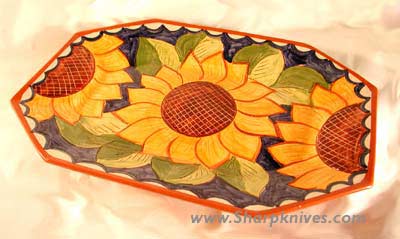 Sunflowers serving platter hand painted