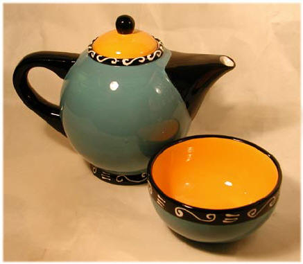 Teal/Navy teapot and matching bowl